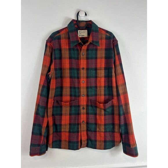 Aspesi Orange Check Midweight Flannel Overshirt Jacket Women’s Outdoor Warm L - Picture 1 of 7